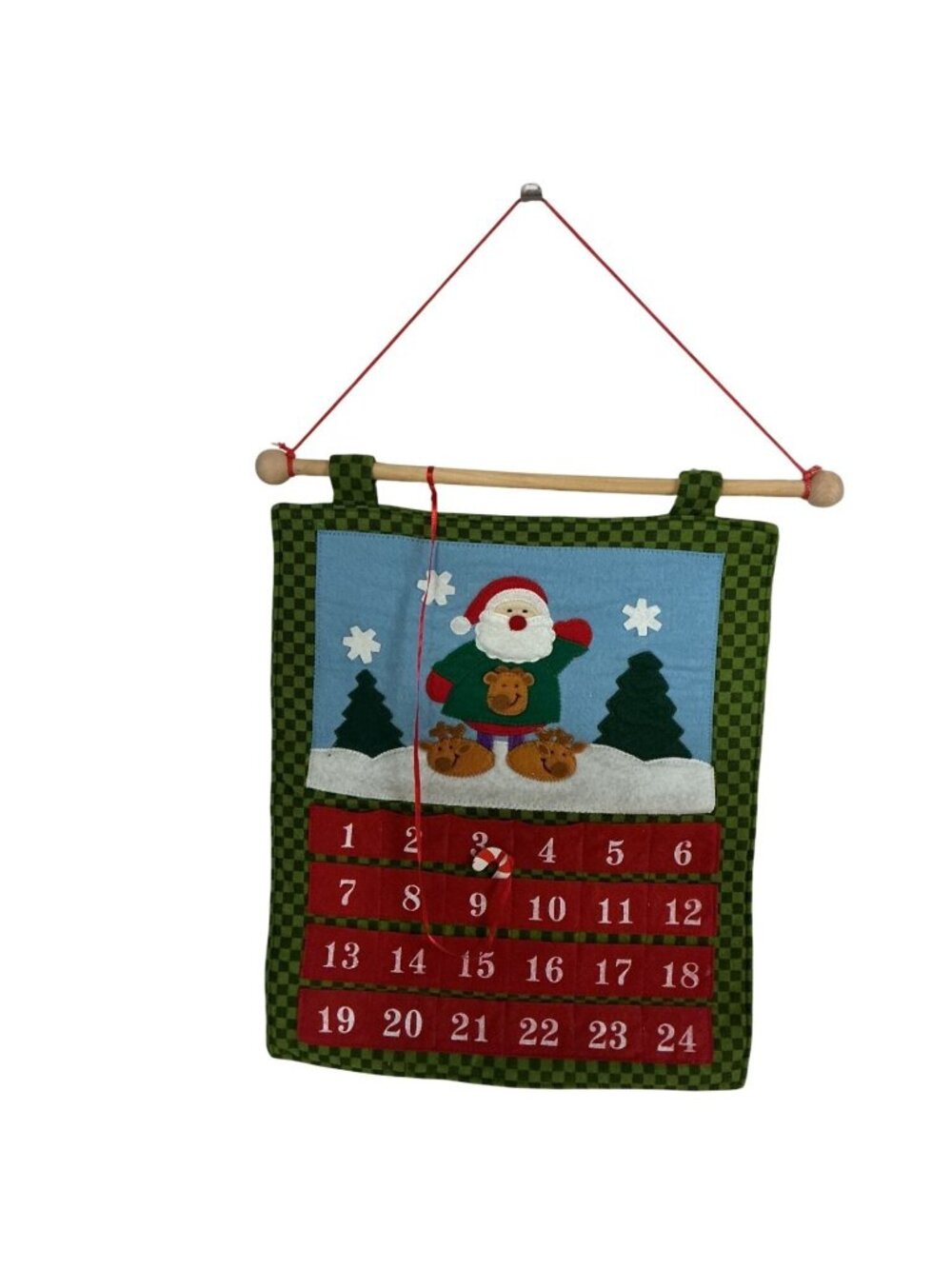 Santa Countdown to Christmas Felt Wall Hanging Advent Calendar Vintage 1990s